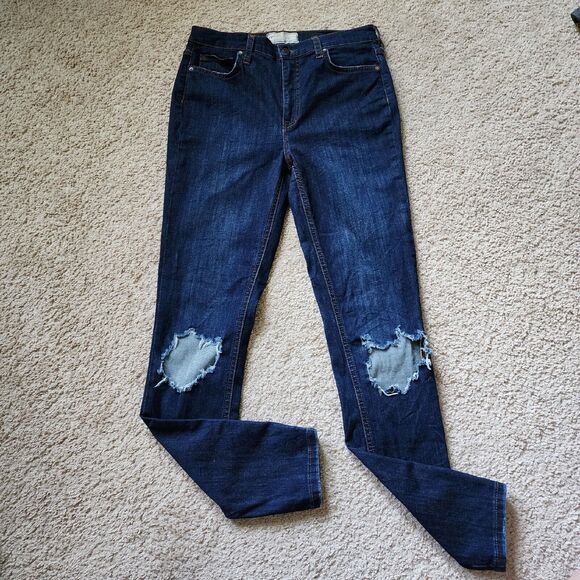Free People Skinny Jeans Womens 30L 30x29 Mid Rise Distressed Stretch Blue - Picture 2 of 9